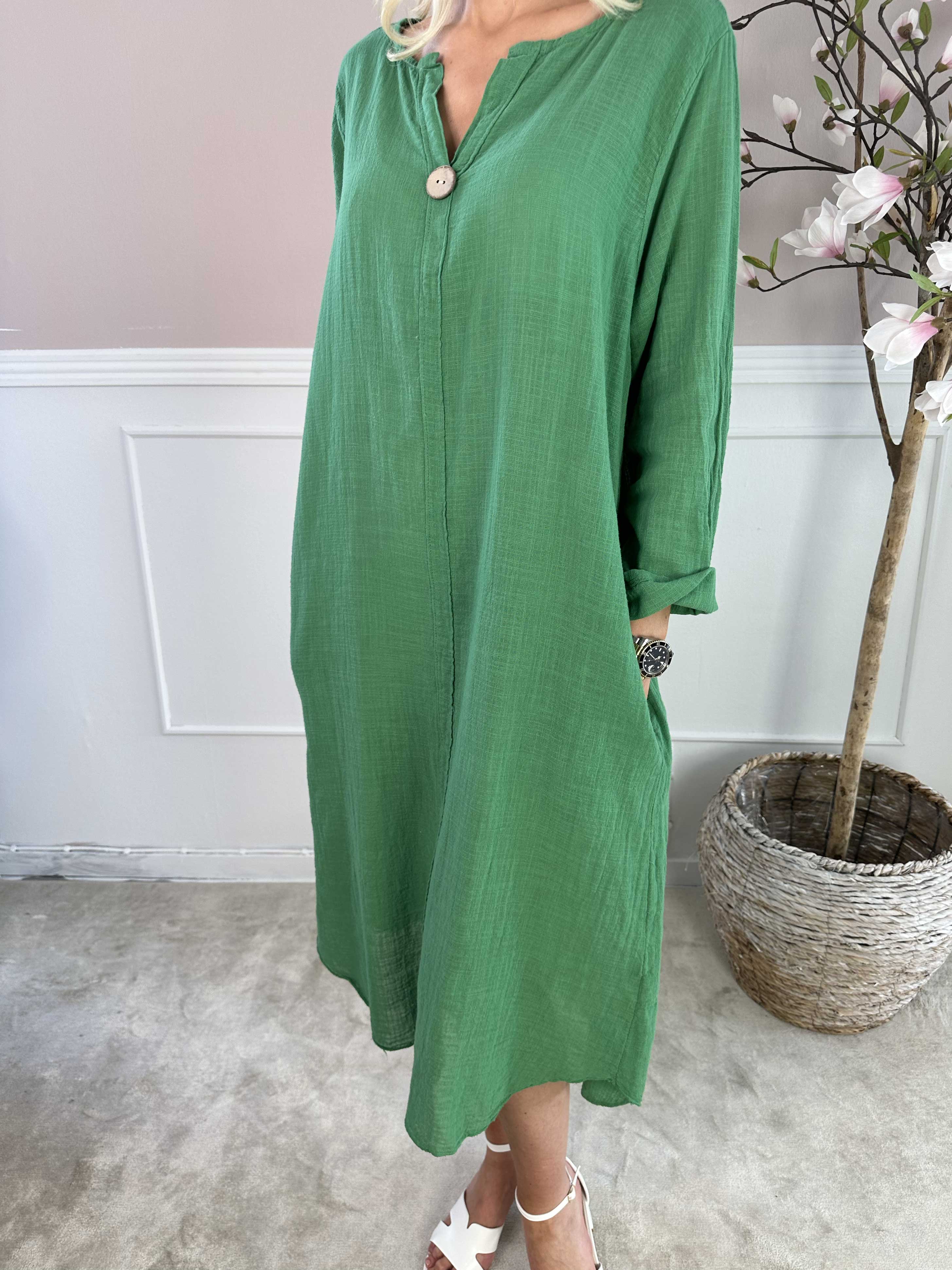 Arizona - Lang bomuldskjole i hørlignende stof